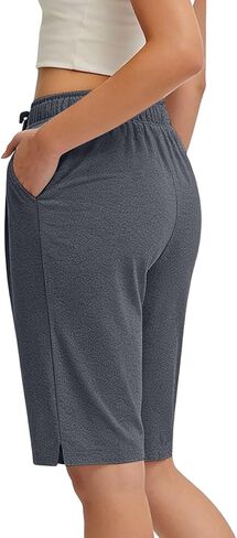 JOAU Women's Bermuda Shorts with Pockets Yoga Hiking Athletic Gym Shorts Knee Length Drawstring Elastic Waist Short Pants in Kuwait