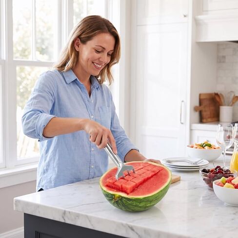 Stainless Steel Watermelon Slicer – Quick & Easy Watermelon Cutter Tool for Perfect Slices, Cubes & Wedges – Multi-Fruit Melon Cutter for Cantaloupe, Honeydew in Kuwait