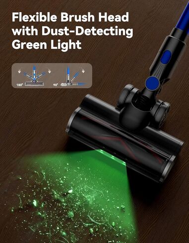 Cordless Vacuum Cleaner 350AW/70Min, Stick Vacuum for Pet Hair, Hardfloor | AI Auto Mode, Self-Standing Design, Anti-Tangle V-Brush, Green LED Dust Reveal, HEPA Filter, 1.8L Cup, 10-in-1 Cleaning Tools in Kuwait