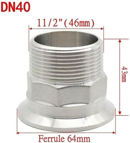 1pcs SS304 316 Hexagon Male Threaded Ferrule Pipe Fitting fit for Tri Clamp (Color : DN40 Ferrule 64, Size : SS304) Plumbing Fittings in Kuwait