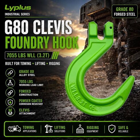 Lyplus 2 Pack 3/8 "G80 Clevis Foundry Hook، 7055 LBS WLL للقطر والتزوير | سبائك الصلب G80 مزورة مع 7055 LBS WLL. مصممة للقطر والانتعاش والرفع والتزوير الصناعي. in Kuwait