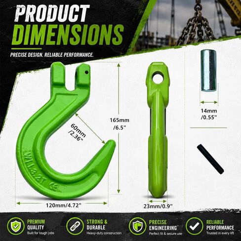 Lyplus 2 Pack 3/8 "G80 Clevis Foundry Hook، 7055 LBS WLL للقطر والتزوير | سبائك الصلب G80 مزورة مع 7055 LBS WLL. مصممة للقطر والانتعاش والرفع والتزوير الصناعي. in Kuwait