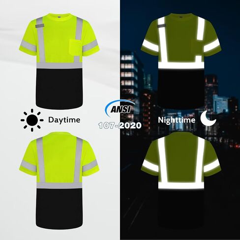 قمصان Hi Vis للرجال، قمصان عالية الوضوح من فئة البناء 2 للرجال، قمصان Hi Vis عاكسة للسلامة للرجال والنساء، قمصان عمل قصيرة الأكمام بجزء سفلي أسود، أصفر مقاس XL، 3 قطع in Kuwait
