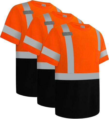 قمصان Hi Vis للرجال، قمصان عالية الوضوح من فئة البناء 2 للرجال، قمصان Hi Vis عاكسة للسلامة للرجال والنساء، قمصان عمل قصيرة الأكمام بجزء سفلي أسود، أصفر مقاس XL، 3 قطع in Kuwait