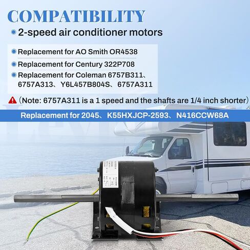 6757B311 1/4 HP 115V 1625RPM 2 Speed RV Air Conditioner Motor,RV Ac Fan Motor Replacement for Coleman 6757B311 for AO Smith ORV4538 for Century 322P708 42 Frame in Kuwait