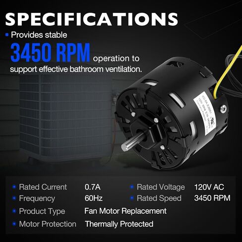 S99080273 Fan Motor Compatible with Broan NuTone S90, HS90, MS90, NS90, ACS90, Bathroom Exhaust Fan Motor, 120V AC, 60Hz, 0.7A, 3450RPM, Replaces 5KSM84DFK132P in Kuwait