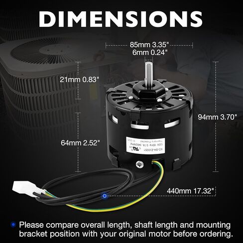 S99080273 Fan Motor Compatible with Broan NuTone S90, HS90, MS90, NS90, ACS90, Bathroom Exhaust Fan Motor, 120V AC, 60Hz, 0.7A, 3450RPM, Replaces 5KSM84DFK132P in Kuwait