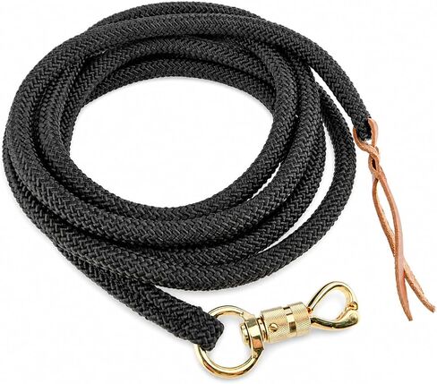 14 Feet Lead Ropes for Horses, Heavy Duty Horse Training Lead with Leather Popper End and Brass Swivel Snap, Soft Comfort Grip, Daily Horse Tack, 13/20" Diameter, Black in Kuwait