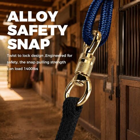 14 Feet Lead Ropes for Horses, Heavy Duty Horse Training Lead with Leather Popper End and Brass Swivel Snap, Soft Comfort Grip, Daily Horse Tack, 13/20" Diameter, Black in Kuwait
