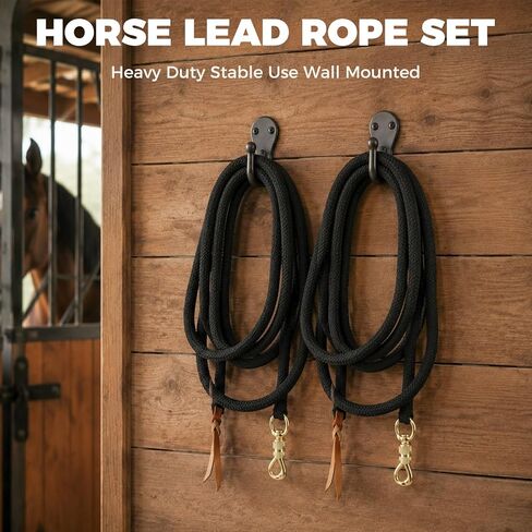 14 Feet Lead Ropes for Horses, Heavy Duty Horse Training Lead with Leather Popper End and Brass Swivel Snap, Soft Comfort Grip, Daily Horse Tack, 13/20" Diameter, Black in Kuwait