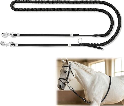 Hsei Professional Horse Lunging Aid for Training and Collection, Heavy Duty 0.32in Bungee Rope, Adjustable 133-170in Length with Stainless Steel Snaps for Equestrian Exercise in Kuwait
