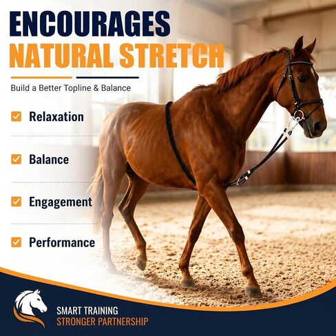 Hsei Professional Horse Lunging Aid for Training and Collection, Heavy Duty 0.32in Bungee Rope, Adjustable 133-170in Length with Stainless Steel Snaps for Equestrian Exercise in Kuwait