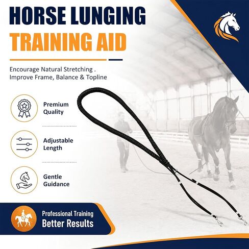 Hsei Professional Horse Lunging Aid for Training and Collection, Heavy Duty 0.32in Bungee Rope, Adjustable 133-170in Length with Stainless Steel Snaps for Equestrian Exercise in Kuwait