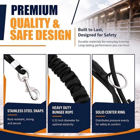Hsei Professional Horse Lunging Aid for Training and Collection, Heavy Duty 0.32in Bungee Rope, Adjustable 133-170in Length with Stainless Steel Snaps for Equestrian Exercise in Kuwait