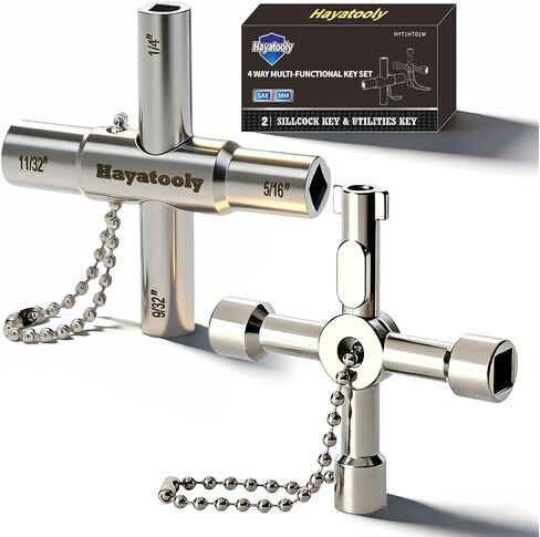 4-Way Sillcock Key, 2-Pack 40Cr Water Key, Multi-Functional & Utility Wrench, Shut Off Tool for 1/4", 9/32", 5/16", 11/32" Valve, Spigot & Electric Meter, Ideal for Home, Public & Commercial in Kuwait
