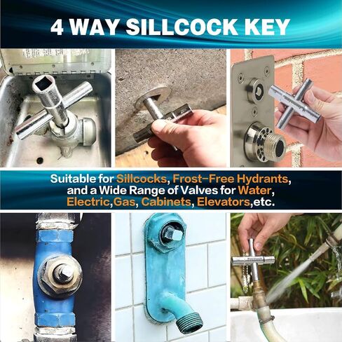 4-Way Sillcock Key, 2-Pack 40Cr Water Key, Multi-Functional & Utility Wrench, Shut Off Tool for 1/4", 9/32", 5/16", 11/32" Valve, Spigot & Electric Meter, Ideal for Home, Public & Commercial in Kuwait