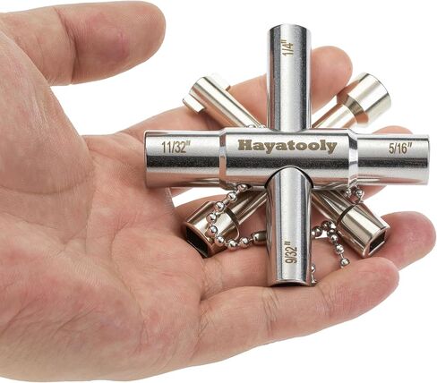 4-Way Sillcock Key, 2-Pack 40Cr Water Key, Multi-Functional & Utility Wrench, Shut Off Tool for 1/4", 9/32", 5/16", 11/32" Valve, Spigot & Electric Meter, Ideal for Home, Public & Commercial in Kuwait