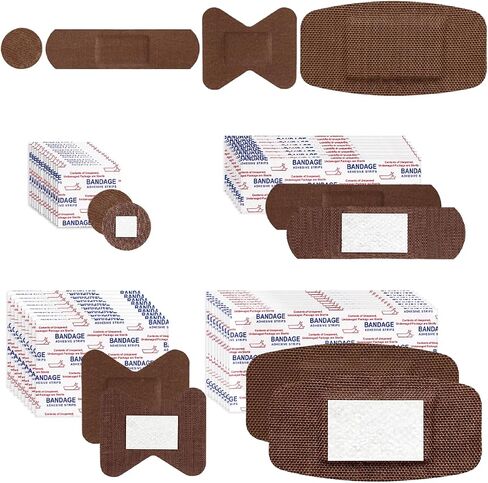 60 Pcs Brown Shade Adhesive Bandages, 4 Shapes Adhesive Flexible Bandages with Quilt-Aid Pad, Brown Bandaids Assorted Sizes for Wound Care and Protection in Kuwait
