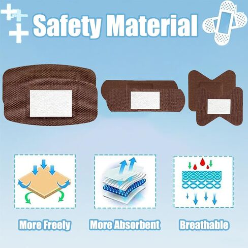 60 Pcs Brown Shade Adhesive Bandages, 4 Shapes Adhesive Flexible Bandages with Quilt-Aid Pad, Brown Bandaids Assorted Sizes for Wound Care and Protection in Kuwait