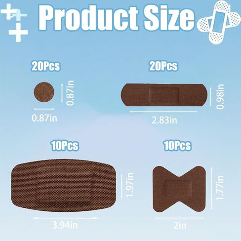 60 Pcs Brown Shade Adhesive Bandages, 4 Shapes Adhesive Flexible Bandages with Quilt-Aid Pad, Brown Bandaids Assorted Sizes for Wound Care and Protection in Kuwait