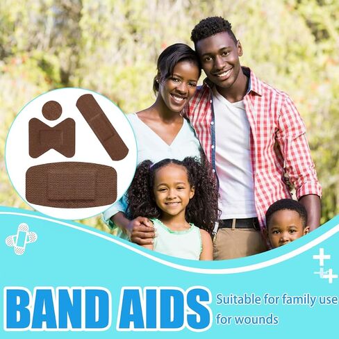 60 Pcs Brown Shade Adhesive Bandages, 4 Shapes Adhesive Flexible Bandages with Quilt-Aid Pad, Brown Bandaids Assorted Sizes for Wound Care and Protection in Kuwait