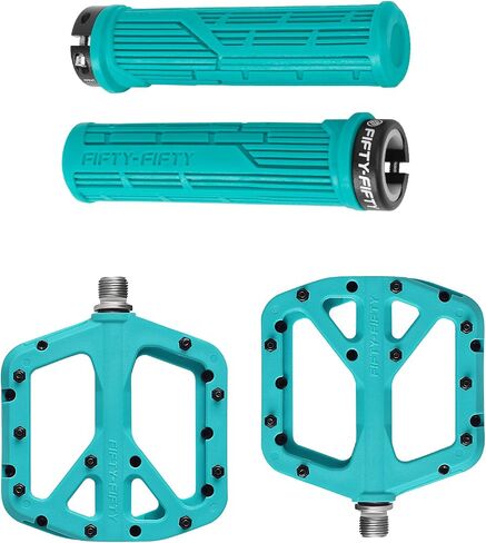 FIFTY-FIFTY Mountain Bike Grips, Single Lock-on MTB Handlerbar Grips, Mountain Bike Pedals, Non-Slip MTB Nylon Composite, 9/16" Bicycle Pedals, Lightweight and Wide Flat Platform in Kuwait