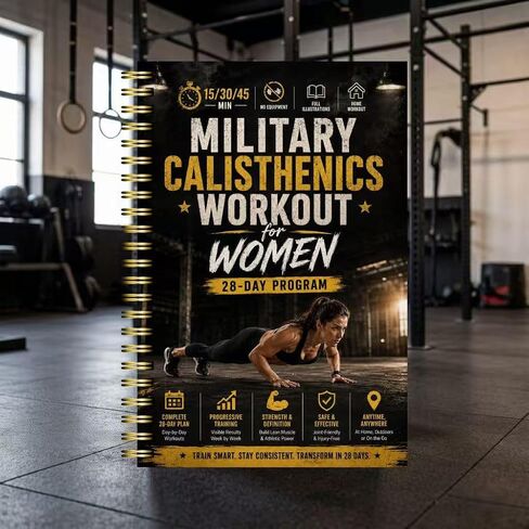 Military Calisthenics Workout Planner for Women – 28-Day Bodyweight Program, No Equipment, Build Strength & Lean Muscle at Home, 15/30/45-Minute Routines for Beginners to Advanced in Kuwait