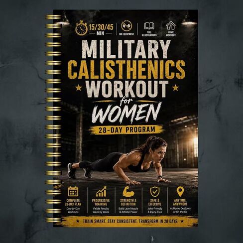 Military Calisthenics Workout Planner for Women – 28-Day Bodyweight Program, No Equipment, Build Strength & Lean Muscle at Home, 15/30/45-Minute Routines for Beginners to Advanced in Kuwait