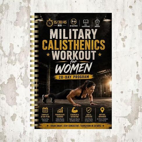 Military Calisthenics Workout Planner for Women – 28-Day Bodyweight Program, No Equipment, Build Strength & Lean Muscle at Home, 15/30/45-Minute Routines for Beginners to Advanced in Kuwait