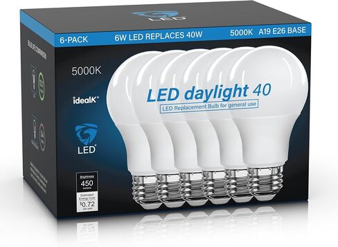 LED Light Bulbs 3000K Soft White, 40 Watt Equivalent 6W A19, 450LM E26 Standard Base, Non-Dimmable Soft White Bulbs for Kitchen Bathroom Home Office, 6-Pack in Kuwait
