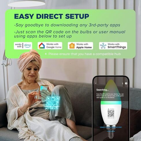 لمبة LED من Lightinginside Matter E12، مصابيح إضاءة ذكية 6 عبوات 60 وات، متوافقة مع Alexa/Apple Home/Google Home/SmartThings، مصابيح شموع RGBCW Candelabra، 2.4G WiFi، قائمة ETL، مطلوب محور in Kuwait