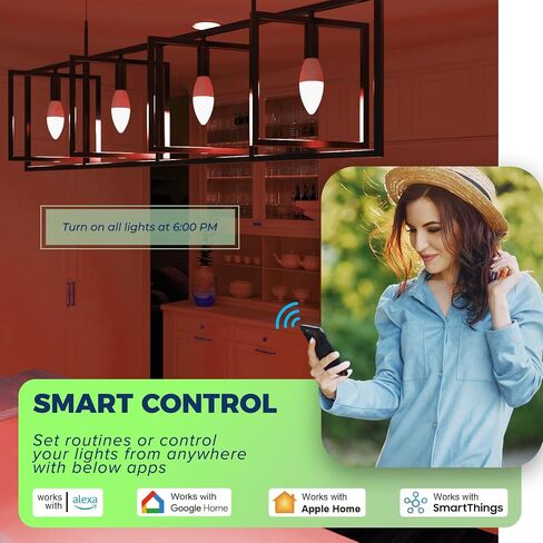 لمبة LED من Lightinginside Matter E12، مصابيح إضاءة ذكية 6 عبوات 60 وات، متوافقة مع Alexa/Apple Home/Google Home/SmartThings، مصابيح شموع RGBCW Candelabra، 2.4G WiFi، قائمة ETL، مطلوب محور in Kuwait