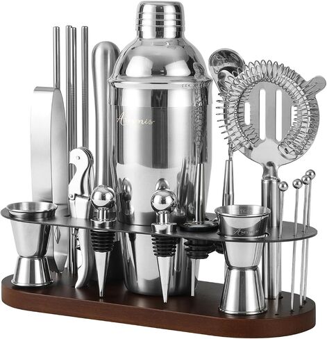 23-Piece Bartender Kit, Cocktail Shaker Set with Stand | Bar Set Drink Mixer Set with All Essential Bar Tools: Martini Shaker,Bar Mixer Spoon, Jigger, Strainer, Muddler, Pourers, for Home, Bar, Party in Kuwait