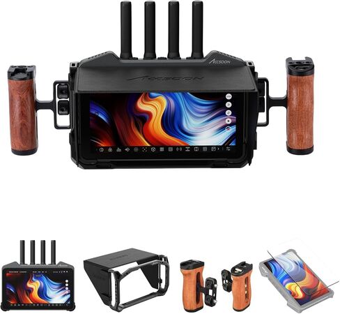 Accsoon CineView M7 Pro 4K60 Wireless Video Transmitter Receiver & 7" HDMI/SDI Camera Field Monitor Bundle with Cage Kit, Sunshade, Side Handles and Tempered Glass Screen Protector in Kuwait