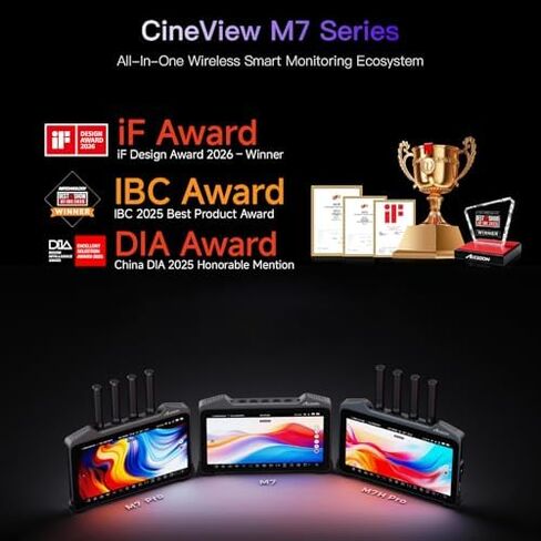 Accsoon CineView M7 Pro 4K60 Wireless Video Transmitter Receiver & 7" HDMI/SDI Camera Field Monitor Bundle with Cage Kit, Sunshade, Side Handles and Tempered Glass Screen Protector in Kuwait