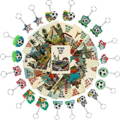 36 Pieces World Football Event 2026 Soccer Keyrings & Cards Set, Souvenir Key Rings Gift Set Football Sports Events Party Decorations, Soccer Ball Keychain Pendants Anniversary Birthday for Boys in Kuwait