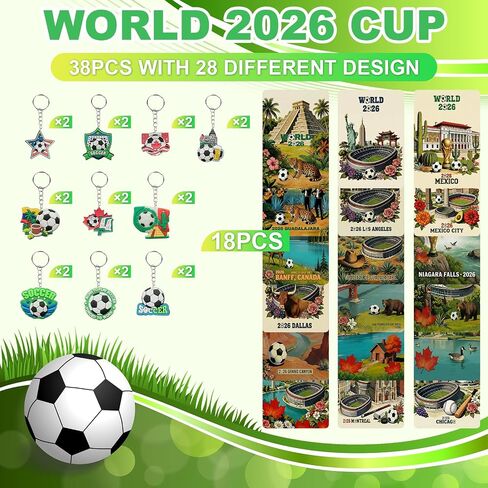 36 Pieces World Football Event 2026 Soccer Keyrings & Cards Set, Souvenir Key Rings Gift Set Football Sports Events Party Decorations, Soccer Ball Keychain Pendants Anniversary Birthday for Boys in Kuwait