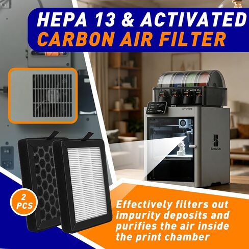 2 Pack HEPA 13 & Activated Carbon Air Filter Compatible with Bambu Lab P2S/X2D External Exhaust Fan—3D Printer P2S Filter Replacement, Double Filtration for VOCs, Odors, PM2.5 and Ultrafine Particles in Kuwait