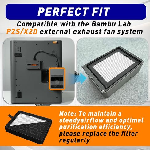 2 Pack HEPA 13 & Activated Carbon Air Filter Compatible with Bambu Lab P2S/X2D External Exhaust Fan—3D Printer P2S Filter Replacement, Double Filtration for VOCs, Odors, PM2.5 and Ultrafine Particles in Kuwait