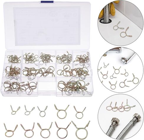 Zerodeko 120pcs Zinc-plated Spring Hose Clamps Set Small Tube Clamps Water Hose Fixing Clips for Automotive Plumbing Industrial Applications in Kuwait