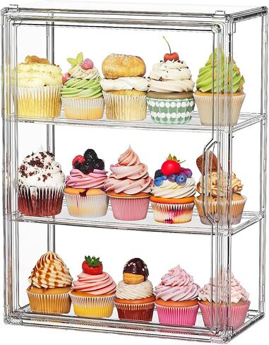 4 Tier Cupcake Stand Acrylic Cardboard Cupcake Tower Holder, Dessert Pastry Cookie Display Stand Case with Lid for Birthday Wedding Party Decoration, Large Adjustable Bread Box, XXL in Kuwait