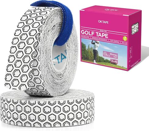 شريط جولف OK TAPE للأصابع، 110 شريط، شريط أصابع رياضي مرن للجولف، التنس، شريط منع البثور، مرن، مقاوم للعرق، ألياف صناعية، مقطوع مسبقًا (بكرتان، أبيض) in Kuwait