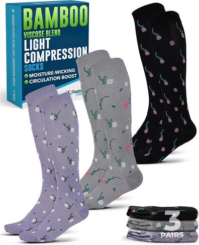Doctor's Select® Bamboo Viscose Light Compression Socks for Women & Men - 3 Pairs, 8-15 mmHg Compression Socks, Knee High in Kuwait
