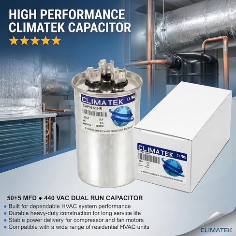 مكثف دائري ClimaTek يحل محل Janitrol # CAP050500440CT | 50/5 فائق التوهج MFD، 370/440 فولت تيار متردد، تشغيل مزدوج in Kuwait