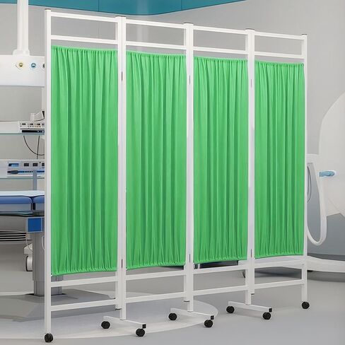 Portable Privacy Screen with Wheels - Rolling Medical Room Divider, Heavy-Duty Steel Frame, Lockable Casters, Foldable Hospital Curtain for Clinics in Kuwait