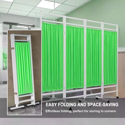 Portable Privacy Screen with Wheels - Rolling Medical Room Divider, Heavy-Duty Steel Frame, Lockable Casters, Foldable Hospital Curtain for Clinics in Kuwait