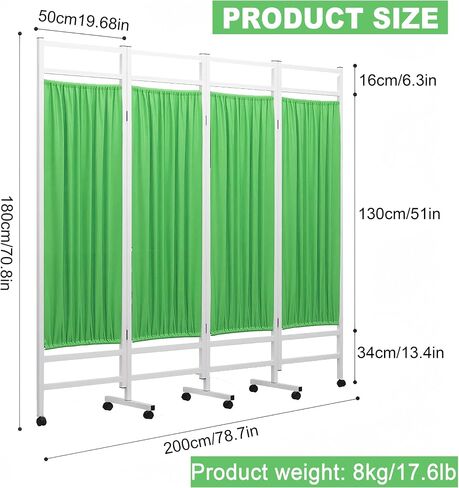 Portable Privacy Screen with Wheels - Rolling Medical Room Divider, Heavy-Duty Steel Frame, Lockable Casters, Foldable Hospital Curtain for Clinics in Kuwait