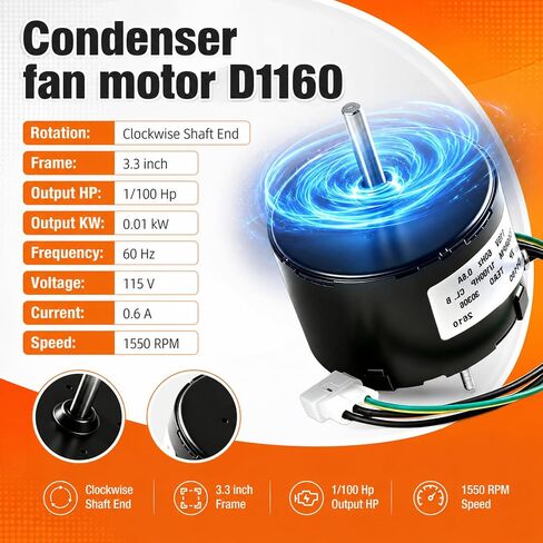 استبدال محرك مروحة المكثف لـ Fasco D1160 7163-5235 7163-2593 7163-9676، إطار 3.3 بوصة 1/100 HP 1550 RPM 115V 0.6A، مناسب لمحرك مروحة تهوية الحمام Broan Nutone 655 661 663 763 665N in Kuwait