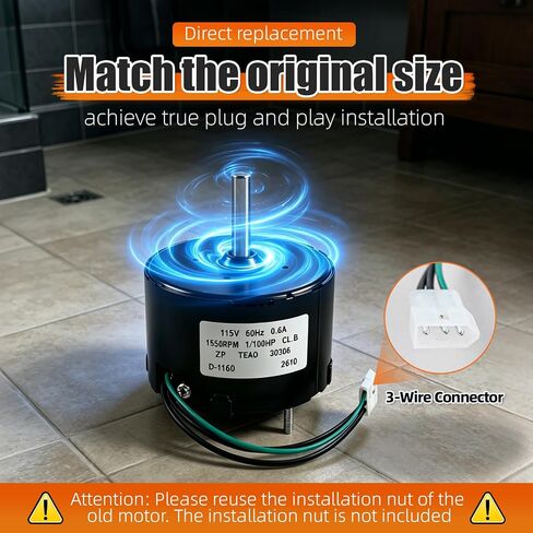 استبدال محرك مروحة المكثف لـ Fasco D1160 7163-5235 7163-2593 7163-9676، إطار 3.3 بوصة 1/100 HP 1550 RPM 115V 0.6A، مناسب لمحرك مروحة تهوية الحمام Broan Nutone 655 661 663 763 665N in Kuwait