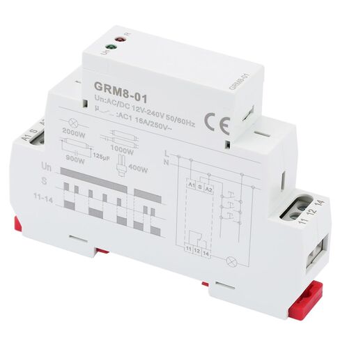 GRM8-01 مرحل الإغلاق 12-240 فولت تيار متردد/تيار مستمر - مرحل نبضات الذاكرة مع مؤشرات LED، حامل السكك الحديدية DIN لأنظمة التحكم الصناعية in Kuwait